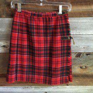 Pleated Wool Plad Skirt